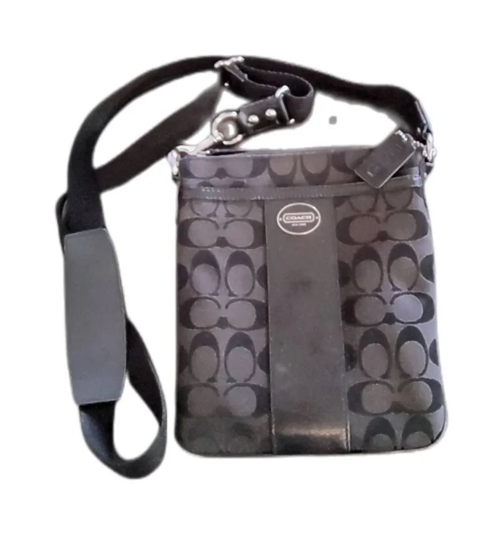 COACH Dark Brown Canvas Print Leather Accent Messenger/Crossbody Bag Purse
